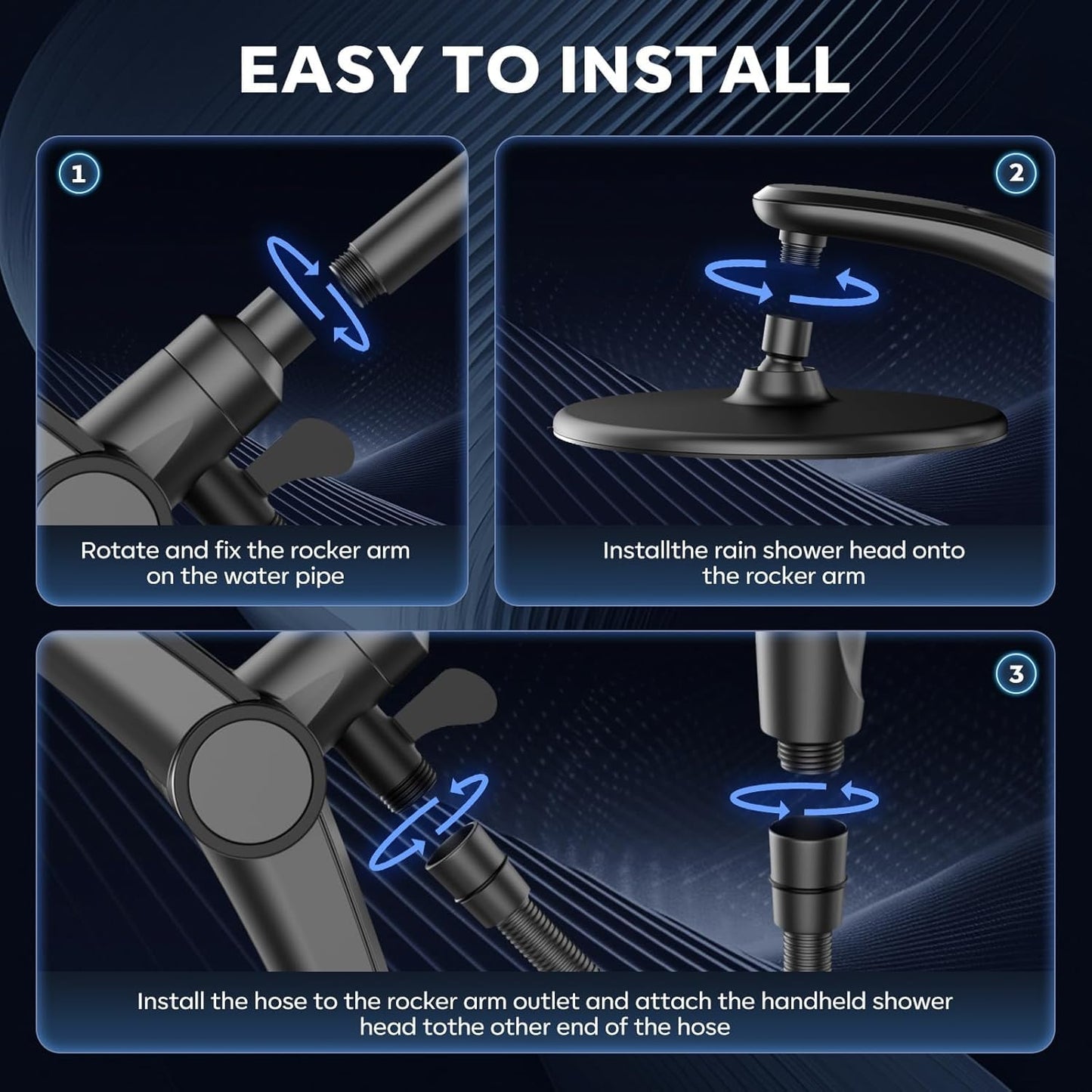 Rain Shower Head with Handheld,Dual Shower Head with Hose,Detachable 10" High Pressure ShowerHead Combo with 9 Settings Shower Spray Built-in Magnetic Docking & Power Wash Mode