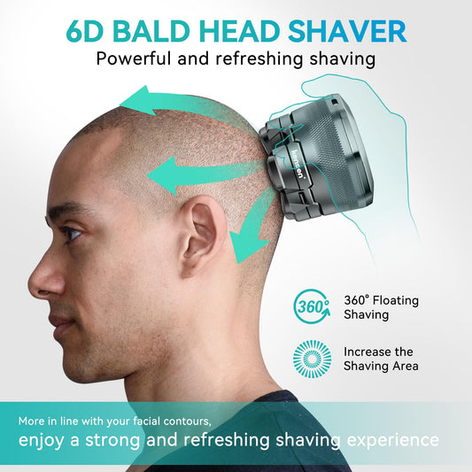 6D Head Shavers for Bald Men, kensen Upgraded Magnetic Head Shavers, Long Battery Life Skull Shaver, IPX6 Wet/Dry Shaving Electric Razor, Rechargeable LED Display, Rotary Blade Design with USB-C Charge