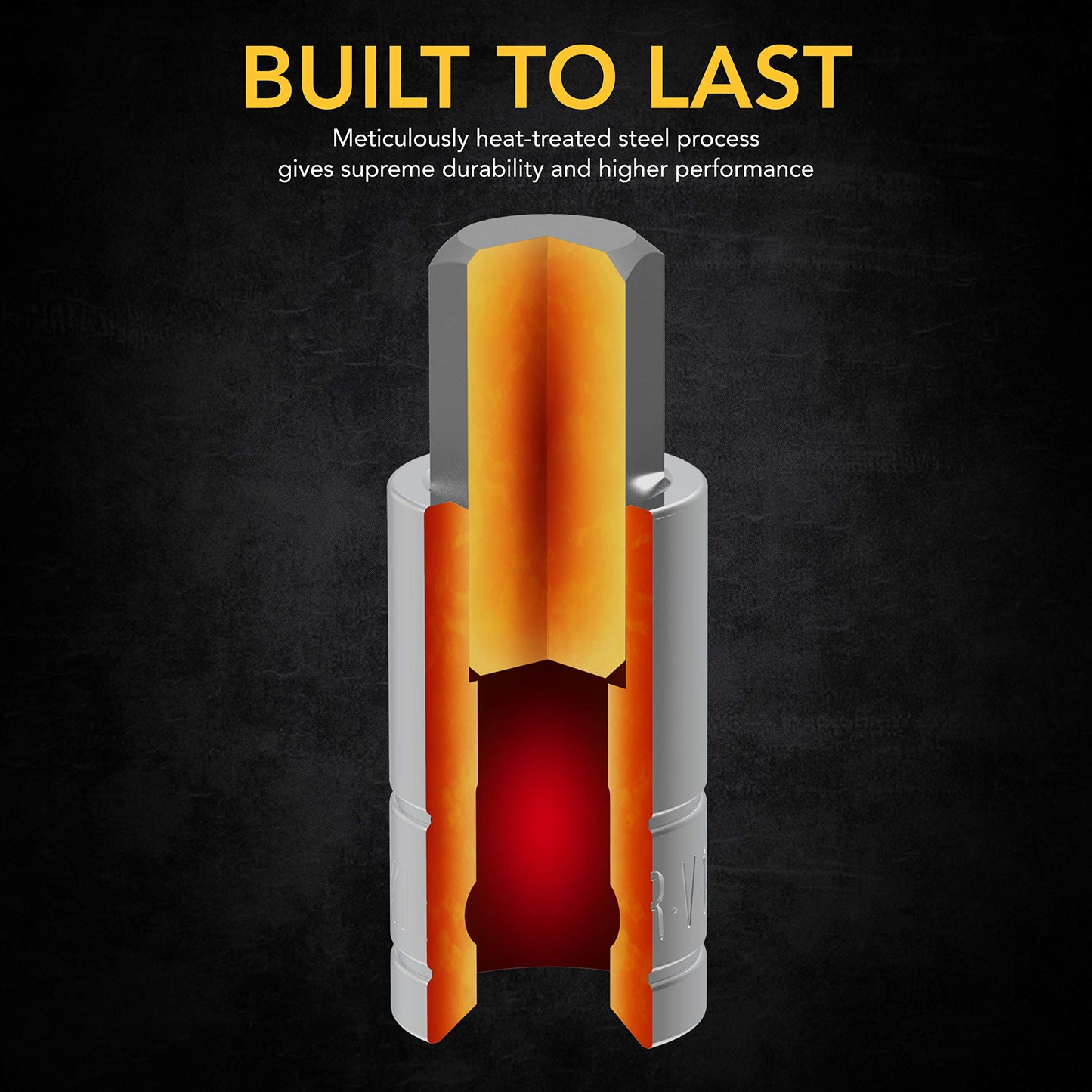 LEXIVON Master 32-Piece Hex Bit Socket Set heat-treated steel internal structure and cross-section showcasing built-to-last durability.