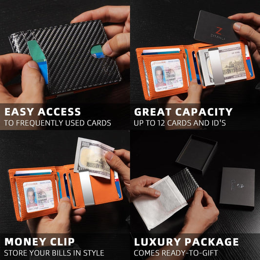 Inside view of Zitahli bifold wallet showing 12 card slots and ID window