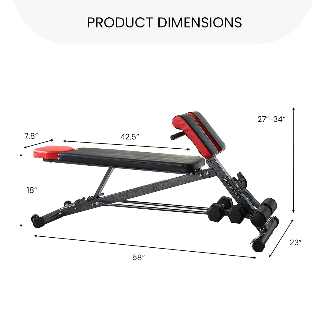 Finer Form Multi-Functional Bench for Full All-in-One Body Workout – Versatile Exercise Equipment for Hyper Back Extension, Abdominal Routines, Decline Bench, Flat Bench or Bench Press. Outstanding Fitness Equipment for Your Home Gym