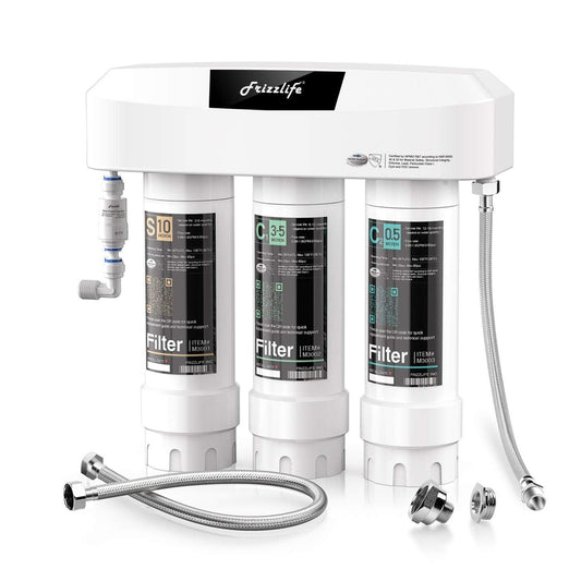 Frizzlife 3-Stage Under Sink Water Filter System (SK99-NEW) - 0.5 Micron Direct Connect Water Filtration System
