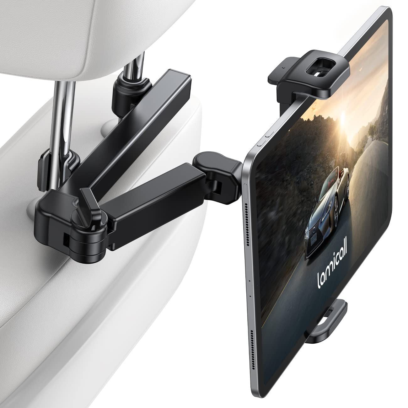 Lamicall Car Headrest Tablet Holder - [Extension Arm] Adjustable iPad Car Mount for Back Seat, Road Trip Essentials for Kids, 4.7-11" Tablet iPad Pro, Air, Mini, Galaxy, Fire, Black