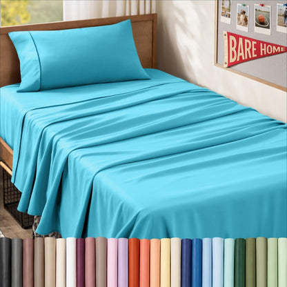 Bare Home Twin XL Sheet Set - 1800 Ultra-Soft (Twin XL, Aqua)