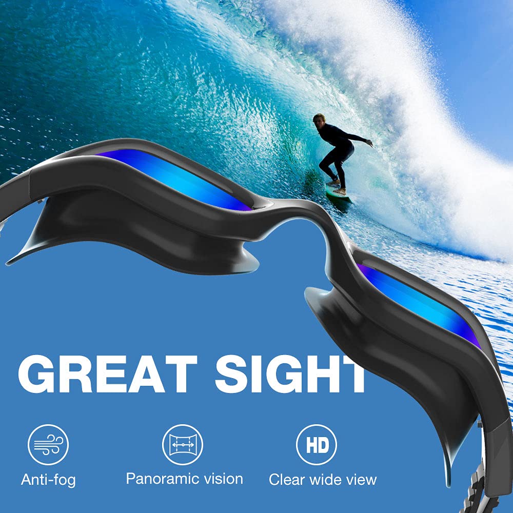 ZIONOR Swimming Goggles G1 Polarized Swim Goggles UV Protection Watertight Anti-Fog Adjustable Strap Comfort fit for Unisex Adult Men and Women-Mirrored Blue Lens