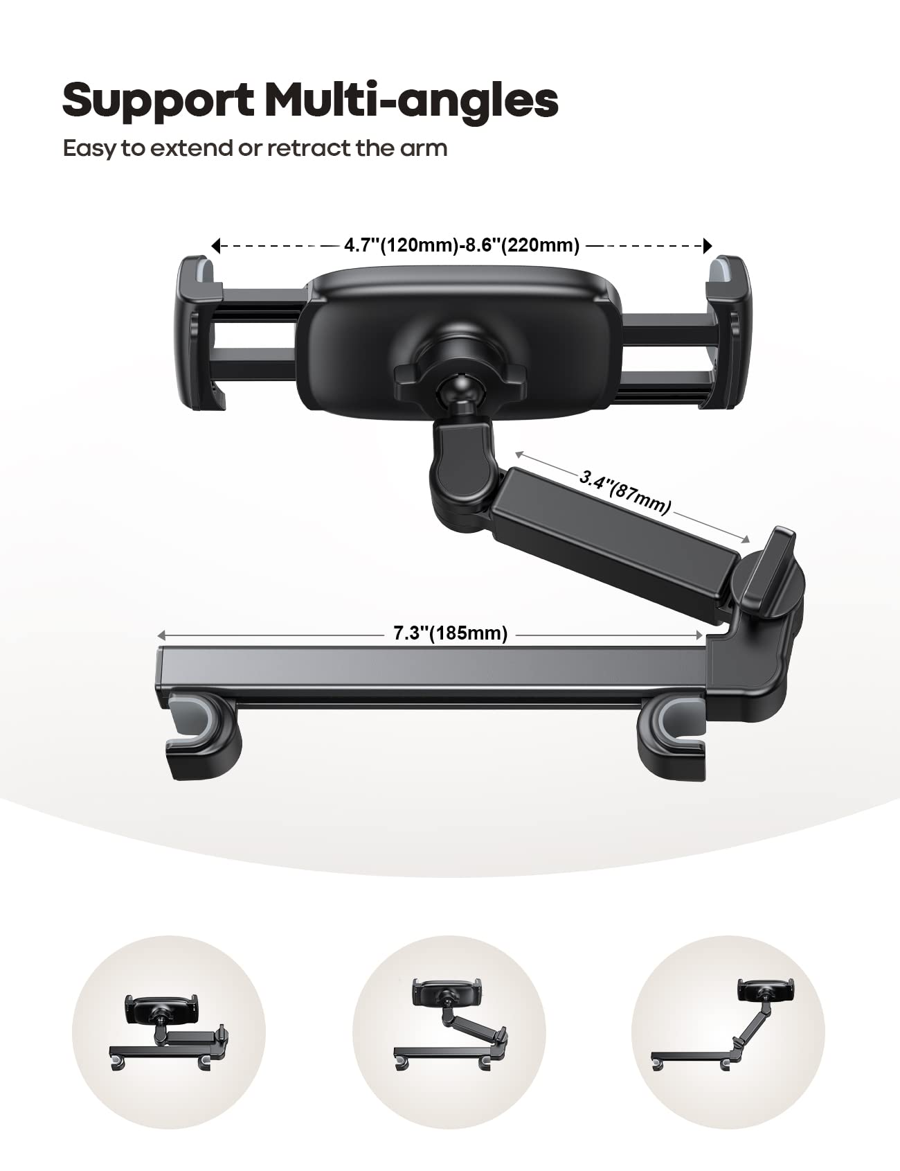 Lamicall Car Headrest Tablet Holder - [Extension Arm] Adjustable iPad Car Mount for Back Seat, Road Trip Essentials for Kids, 4.7-11" Tablet iPad Pro, Air, Mini, Galaxy, Fire, Black