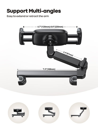 Lamicall Car Headrest Tablet Holder - [Extension Arm] Adjustable iPad Car Mount for Back Seat, Road Trip Essentials for Kids, 4.7-11" Tablet iPad Pro, Air, Mini, Galaxy, Fire, Black