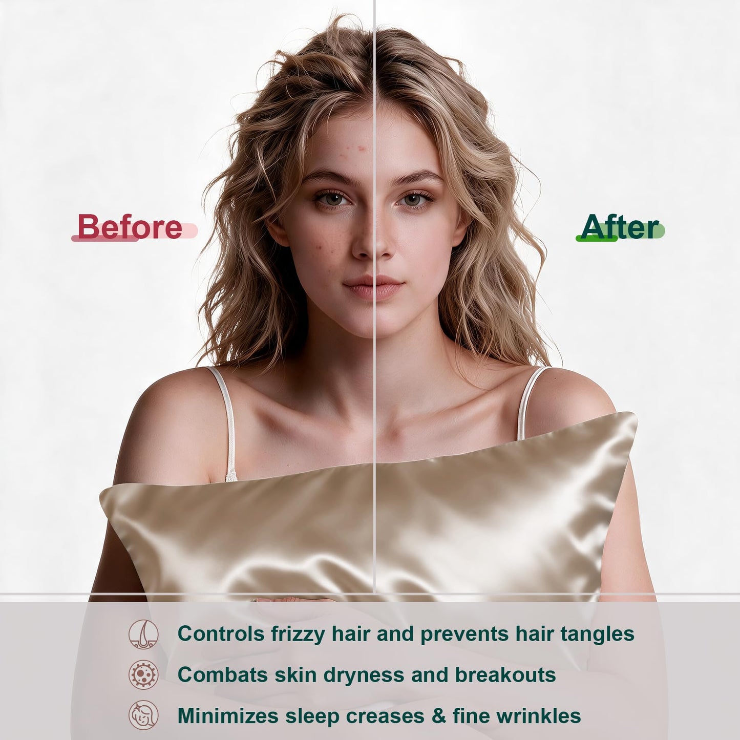 Mulberry Silk Pillow Cases Standard Size with Hidden Zipper, Ultra Smooth and Soft Breathable Cooling Silk Satin Pillowcase for Hair and Skin, Gifts for Women Men (Champagne, 20x26 Inches, 1 Pack)