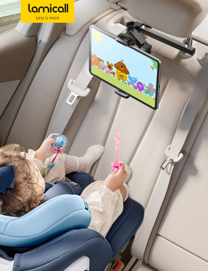 Lamicall Car Headrest Tablet Holder - [Extension Arm] Adjustable iPad Car Mount for Back Seat, Road Trip Essentials for Kids, 4.7-11" Tablet iPad Pro, Air, Mini, Galaxy, Fire, Black