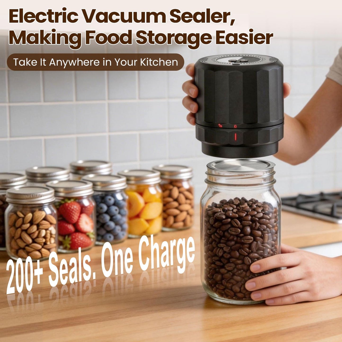 UNERVER Mason Jar Vacuum Sealer - Electric Vacuum Sealer for Jars with Mouth and Regular Mason Lids, Vacuum Sealing Machine Kit for Food, Jar Vacuum Sealer for Canning Jars