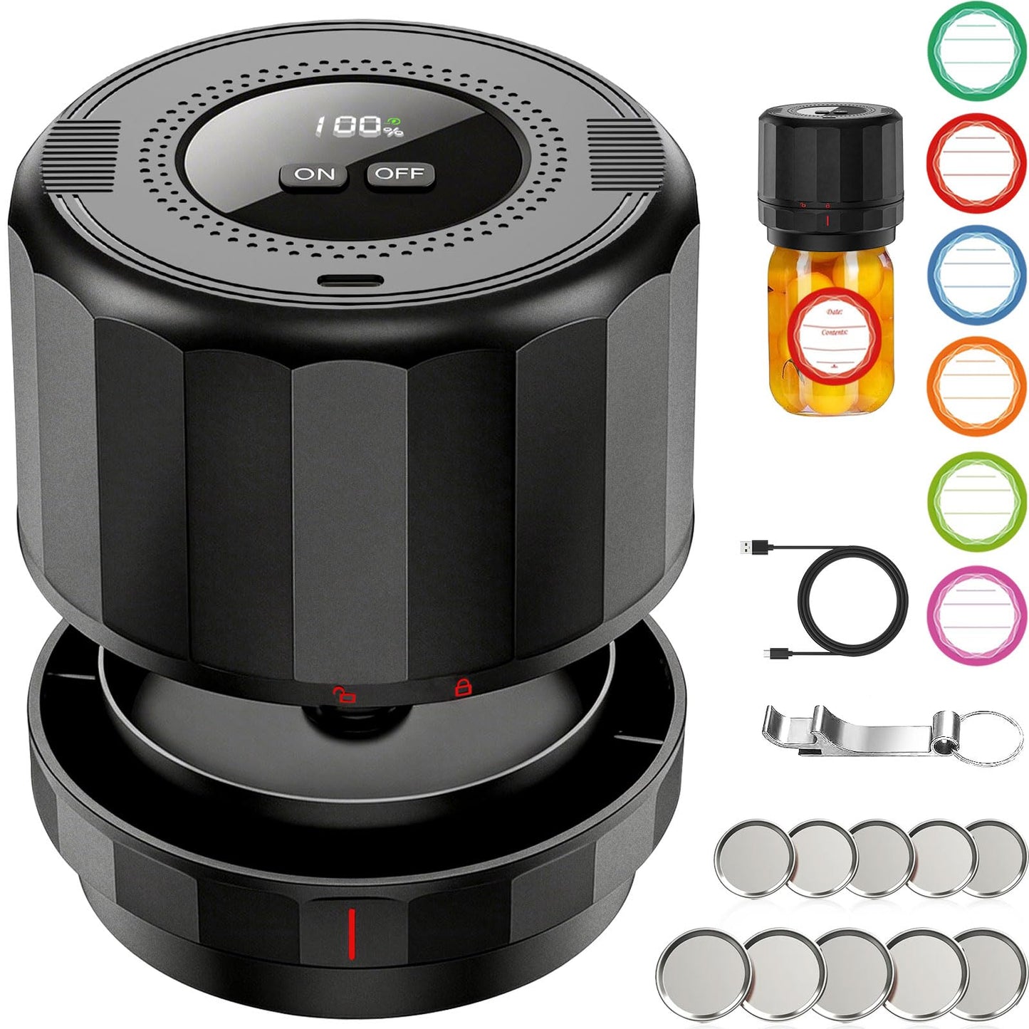 UNERVER Mason Jar Vacuum Sealer - Electric Vacuum Sealer for Jars with Mouth and Regular Mason Lids, Vacuum Sealing Machine Kit for Food, Jar Vacuum Sealer for Canning Jars