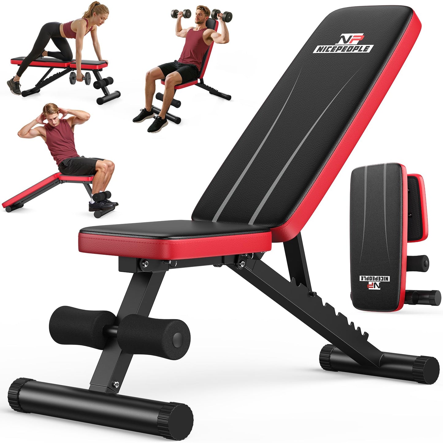 NICEPEOPLE Foldable Basic Weight Bench for Home Gym, Workout Bench with 8 Backrests, 660LBS Weight Capacity Adjustable Bench