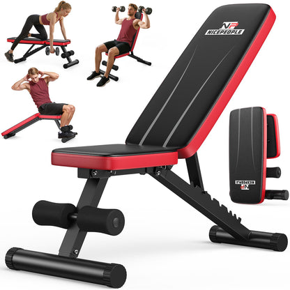 NICEPEOPLE Foldable Basic Weight Bench for Home Gym, Workout Bench with 8 Backrests, 660LBS Weight Capacity Adjustable Bench