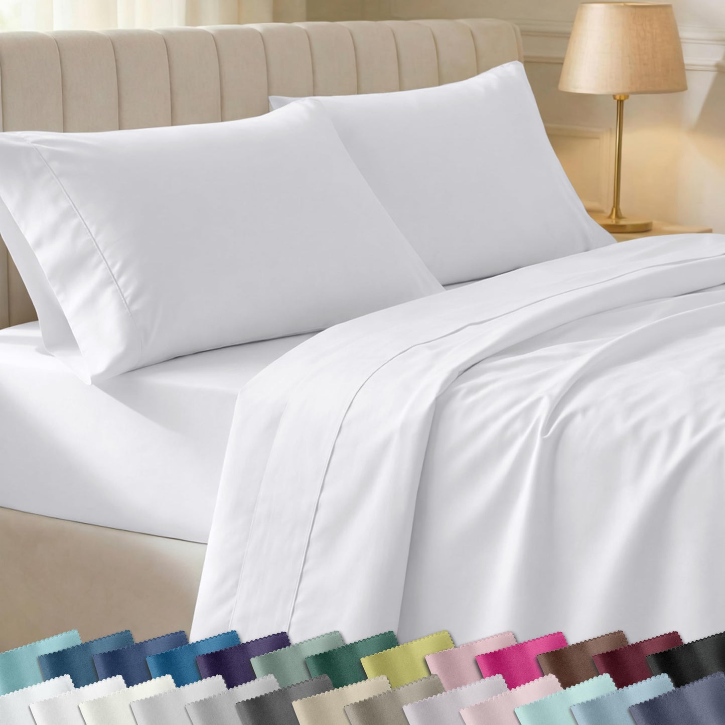 California Design Den 100% Cotton Bed Sheets King Size Set - 400 Thread Count Sateen, Deep Pocket King Sheet Set, King Sheets, Cooling King Size Sheets Set, Softer Than Egyptian Cotton Sheets (White)