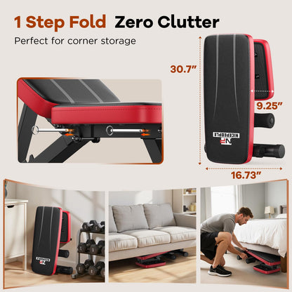 NICEPEOPLE Foldable Basic Weight Bench for Home Gym, Workout Bench with 8 Backrests, 660LBS Weight Capacity Adjustable Bench