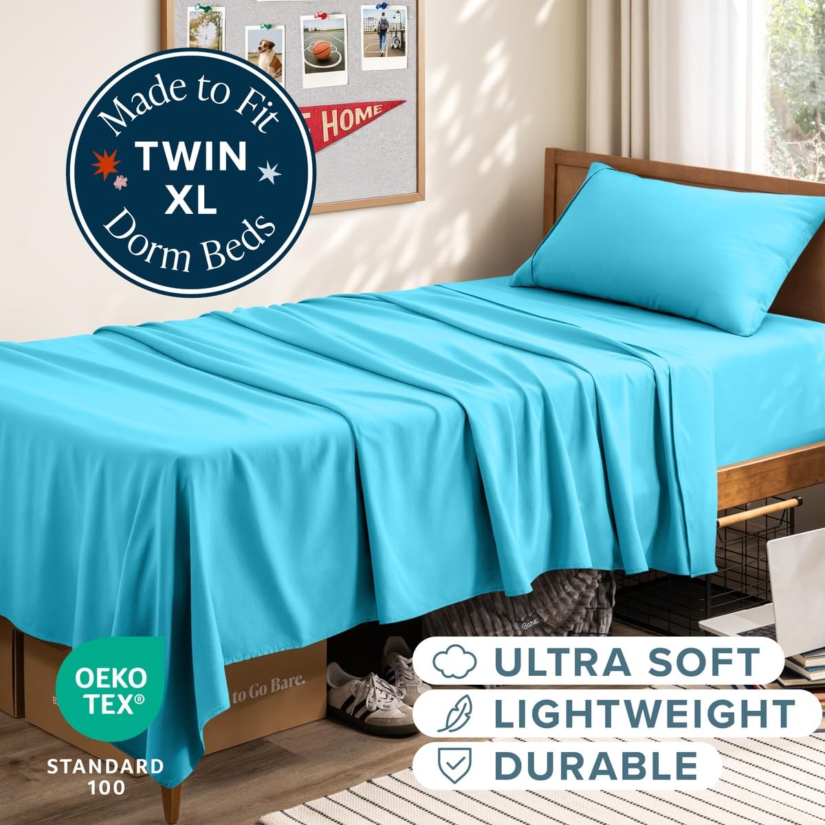 Bare Home Twin XL Sheet Set - 1800 Ultra-Soft (Twin XL, Aqua)