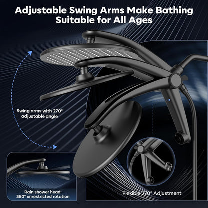Rain Shower Head with Handheld,Dual Shower Head with Hose,Detachable 10" High Pressure ShowerHead Combo with 9 Settings Shower Spray Built-in Magnetic Docking & Power Wash Mode