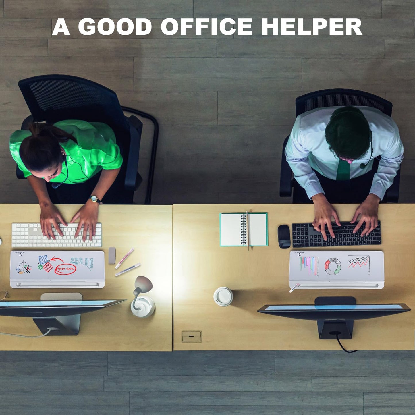 TSJ OFFICE Small Desktop Glass Whiteboard & Keyboard Stand with Drawer - White