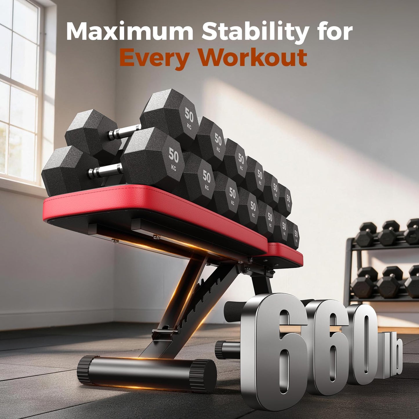 NICEPEOPLE Foldable Basic Weight Bench for Home Gym, Workout Bench with 8 Backrests, 660LBS Weight Capacity Adjustable Bench