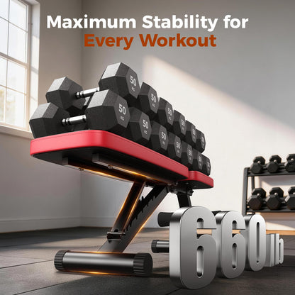 NICEPEOPLE Foldable Basic Weight Bench for Home Gym, Workout Bench with 8 Backrests, 660LBS Weight Capacity Adjustable Bench