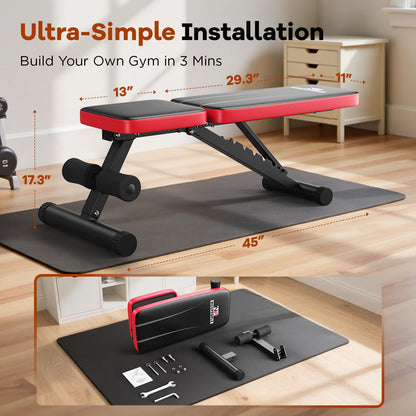 NICEPEOPLE Foldable Basic Weight Bench for Home Gym, Workout Bench with 8 Backrests, 660LBS Weight Capacity Adjustable Bench