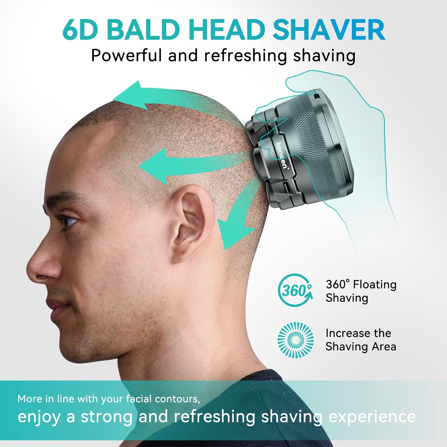 6D Head Shavers for Bald Men, kensen Upgraded Magnetic Head Shavers, Long Battery Life Skull Shaver, IPX6 Wet/Dry Shaving Electric Razor, Rechargeable LED Display, Rotary Blade Design with USB-C Charge