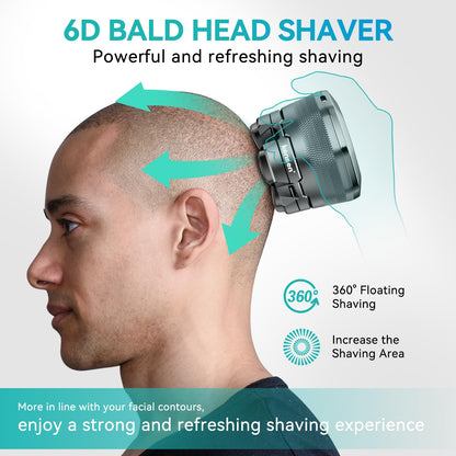 6D Head Shavers for Bald Men, kensen Upgraded Magnetic Head Shavers, Long Battery Life Skull Shaver, IPX6 Wet/Dry Shaving Electric Razor, Rechargeable LED Display, Rotary Blade Design with USB-C Charge