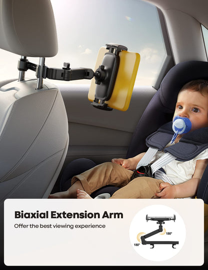 Lamicall Car Headrest Tablet Holder - [Extension Arm] Adjustable iPad Car Mount for Back Seat, Road Trip Essentials for Kids, 4.7-11" Tablet iPad Pro, Air, Mini, Galaxy, Fire, Black