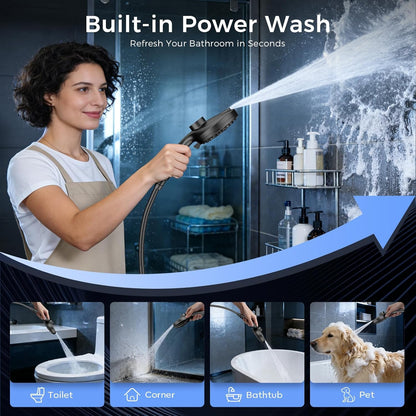 Rain Shower Head with Handheld,Dual Shower Head with Hose,Detachable 10" High Pressure ShowerHead Combo with 9 Settings Shower Spray Built-in Magnetic Docking & Power Wash Mode