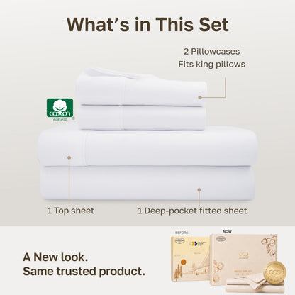 California Design Den 100% Cotton Bed Sheets King Size Set - 400 Thread Count Sateen, Deep Pocket King Sheet Set, King Sheets, Cooling King Size Sheets Set, Softer Than Egyptian Cotton Sheets (White)