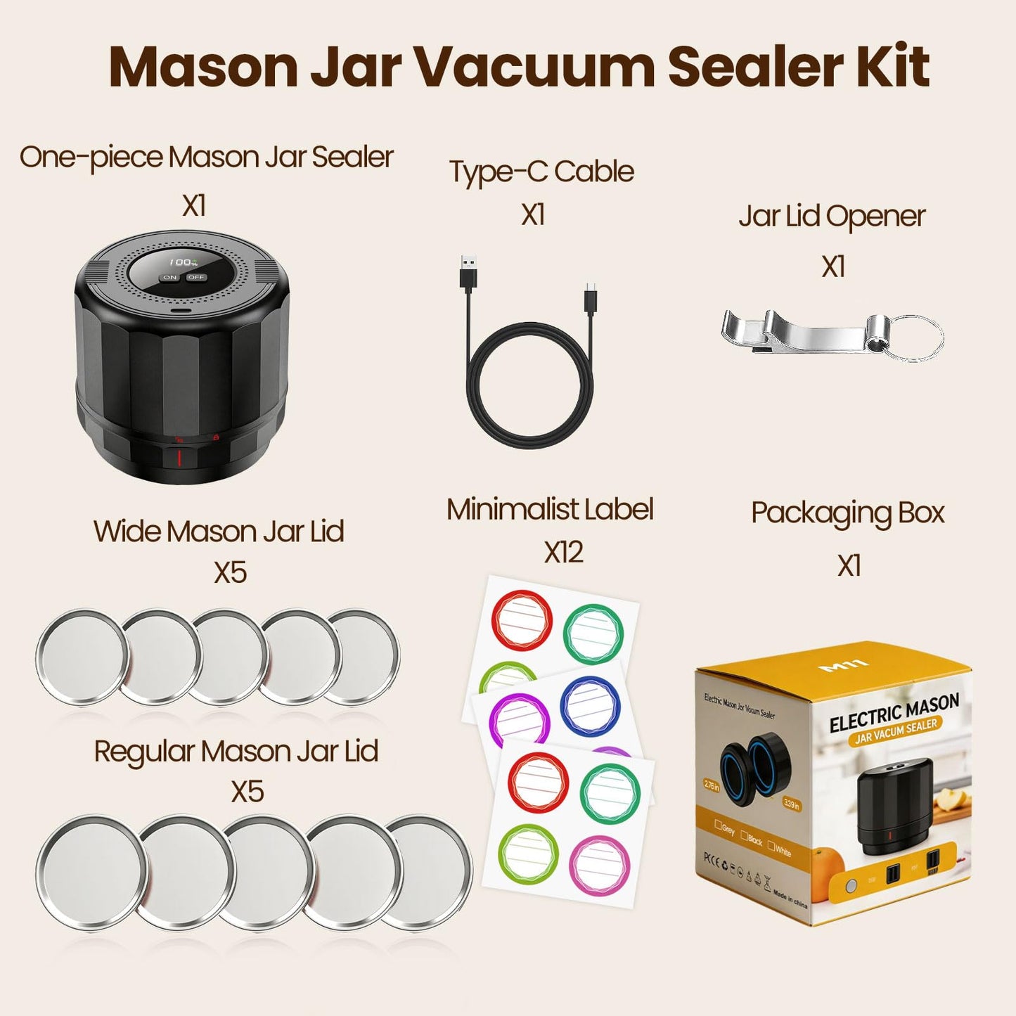 UNERVER Mason Jar Vacuum Sealer - Electric Vacuum Sealer for Jars with Mouth and Regular Mason Lids, Vacuum Sealing Machine Kit for Food, Jar Vacuum Sealer for Canning Jars