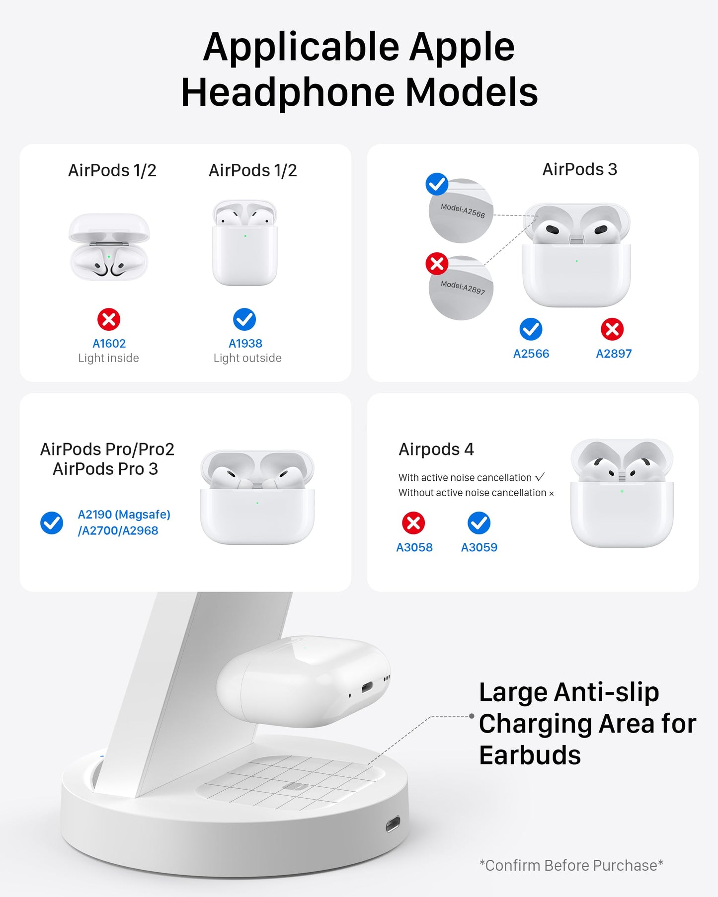 Anlmz 3 in 1 Charging Station for iPhone - Wireless Charger for Apple Products Multiple Devices - Charging Dock Stand for AirPods (for iPhone 17 16e 16 15 14 13 pro 12 11 X Max)
