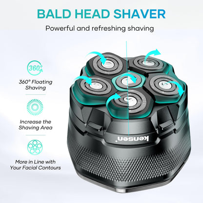 6D Head Shavers for Bald Men, kensen Upgraded Magnetic Head Shavers, Long Battery Life Skull Shaver, IPX6 Wet/Dry Shaving Electric Razor, Rechargeable LED Display, Rotary Blade Design with USB-C Charge