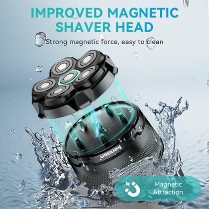 6D Head Shavers for Bald Men, kensen Upgraded Magnetic Head Shavers, Long Battery Life Skull Shaver, IPX6 Wet/Dry Shaving Electric Razor, Rechargeable LED Display, Rotary Blade Design with USB-C Charge