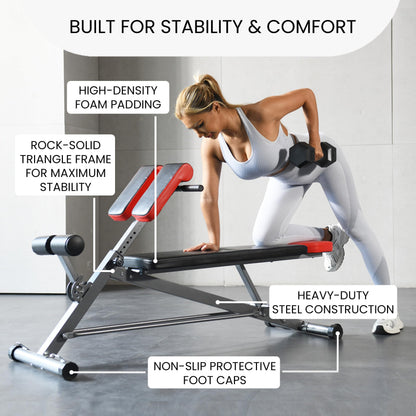 Finer Form Multi-Functional Bench for Full All-in-One Body Workout – Versatile Exercise Equipment for Hyper Back Extension, Abdominal Routines, Decline Bench, Flat Bench or Bench Press. Outstanding Fitness Equipment for Your Home Gym