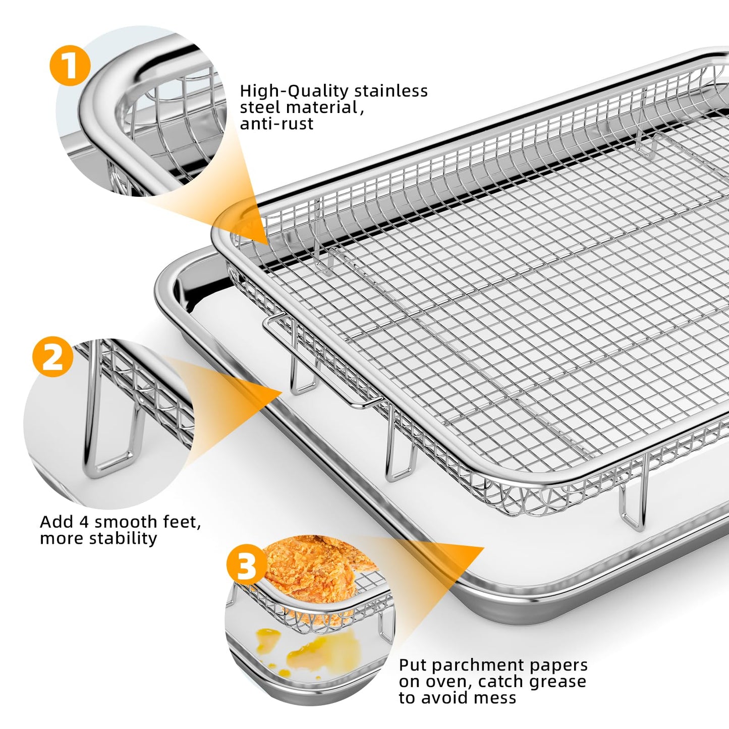 YEPATER 2-Set Stainless Steel Air Fryer Basket & Tray for Oven with 60 Parchment Papers