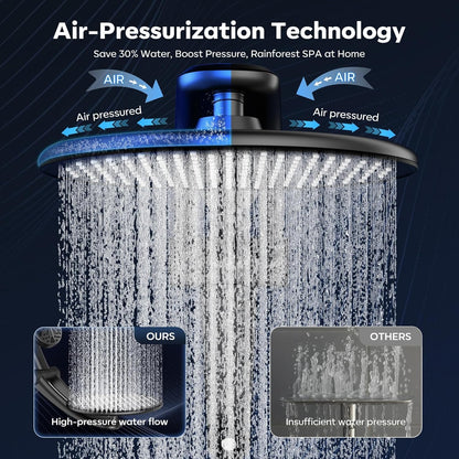 Rain Shower Head with Handheld,Dual Shower Head with Hose,Detachable 10" High Pressure ShowerHead Combo with 9 Settings Shower Spray Built-in Magnetic Docking & Power Wash Mode