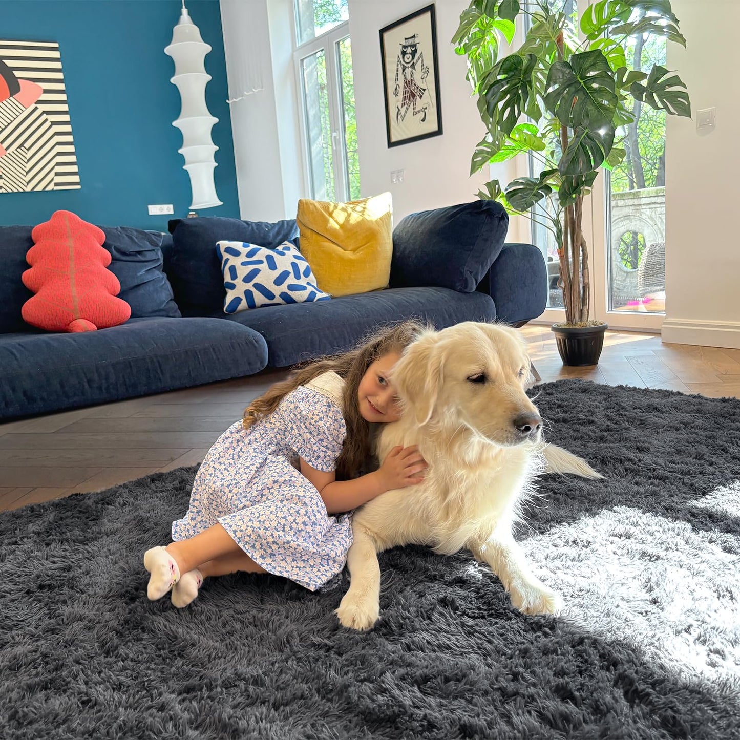 OLANLY 4x5.9 Fluffy Soft Area Rug for Bedroom (Grey, Washable Non-Slip Shaggy Carpet)