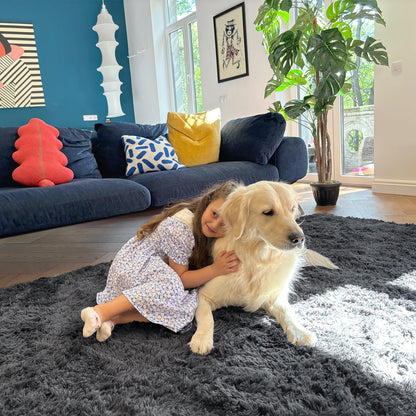 OLANLY 4x5.9 Fluffy Soft Area Rug for Bedroom (Grey, Washable Non-Slip Shaggy Carpet)