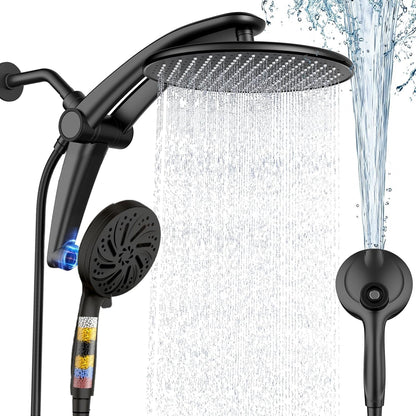 Rain Shower Head with Handheld,Dual Shower Head with Hose,Detachable 10" High Pressure ShowerHead Combo with 9 Settings Shower Spray Built-in Magnetic Docking & Power Wash Mode