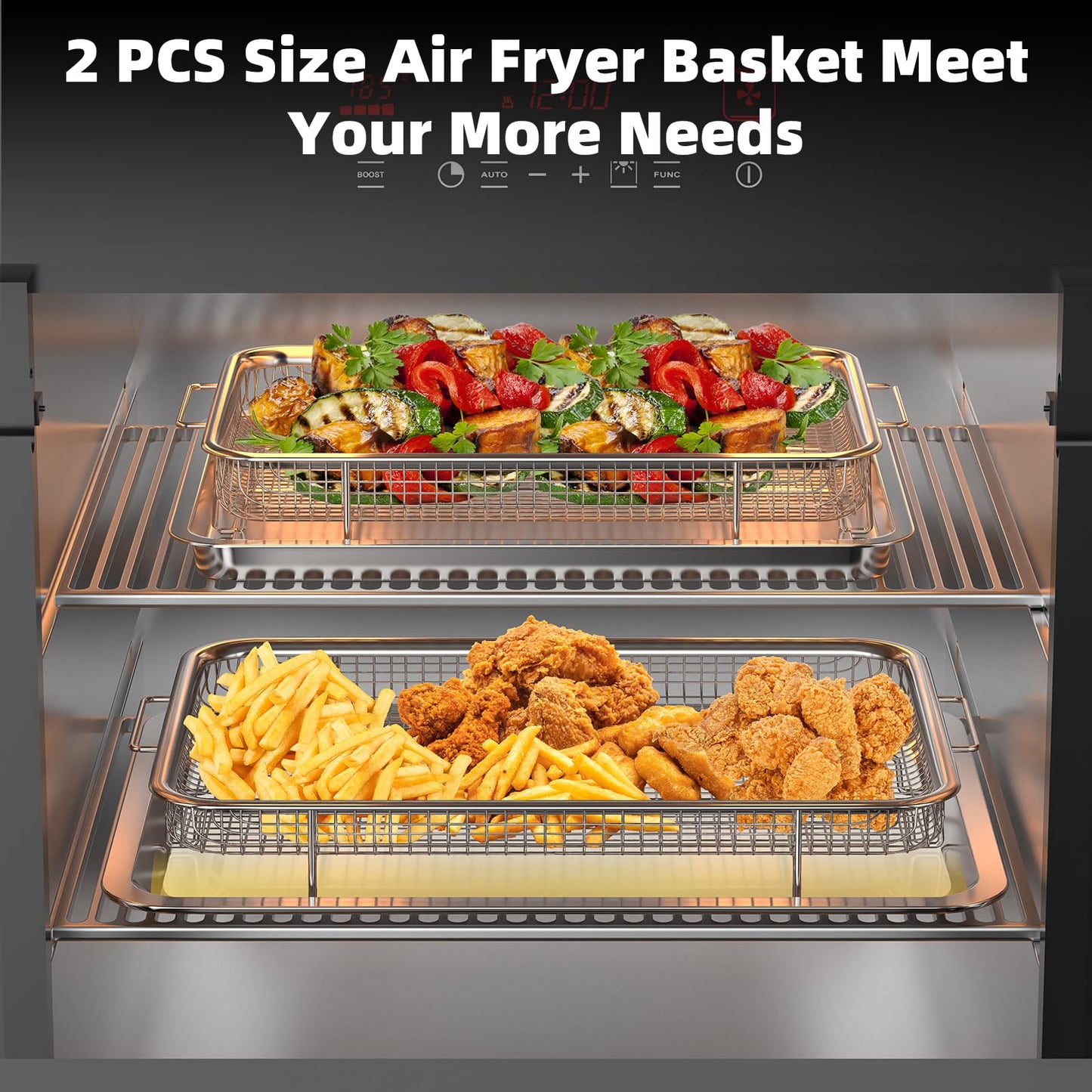 YEPATER 2-Set Stainless Steel Air Fryer Basket & Tray for Oven with 60 Parchment Papers