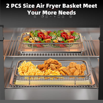YEPATER 2-Set Stainless Steel Air Fryer Basket & Tray for Oven with 60 Parchment Papers
