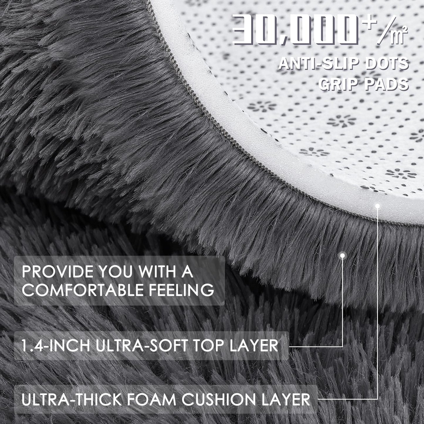 OLANLY 4x5.9 Fluffy Soft Area Rug for Bedroom (Grey, Washable Non-Slip Shaggy Carpet)