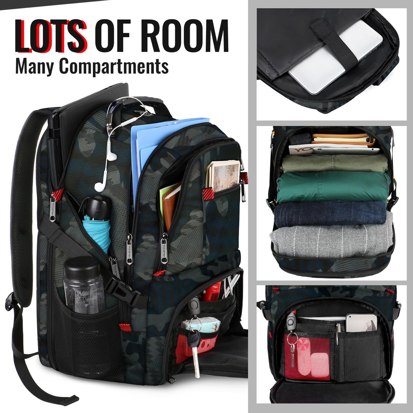 YOREPEK 50L Large Travel Backpack for Men, Fits 17 Inch Laptop, Camouflage