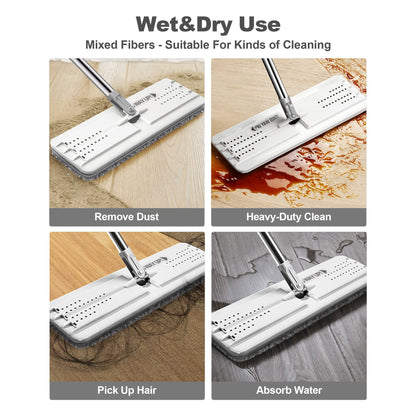 JOYMOOP Hands-Free Flat Mop and Bucket Set with Wringer | 3 Washable Microfiber Pads
