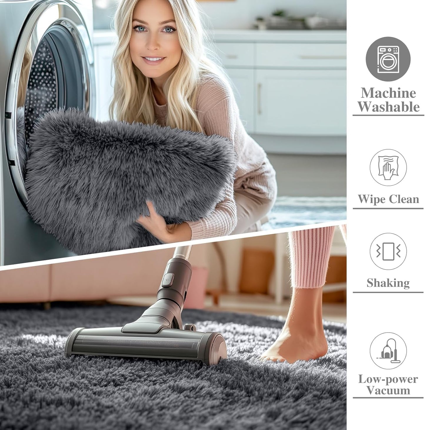 OLANLY 4x5.9 Fluffy Soft Area Rug for Bedroom (Grey, Washable Non-Slip Shaggy Carpet)