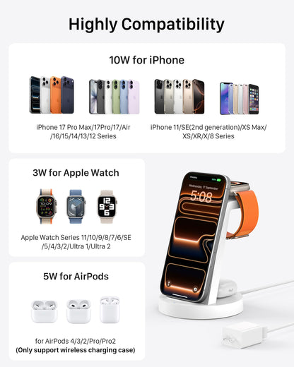 Anlmz 3 in 1 Charging Station for iPhone - Wireless Charger for Apple Products Multiple Devices - Charging Dock Stand for AirPods (for iPhone 17 16e 16 15 14 13 pro 12 11 X Max)