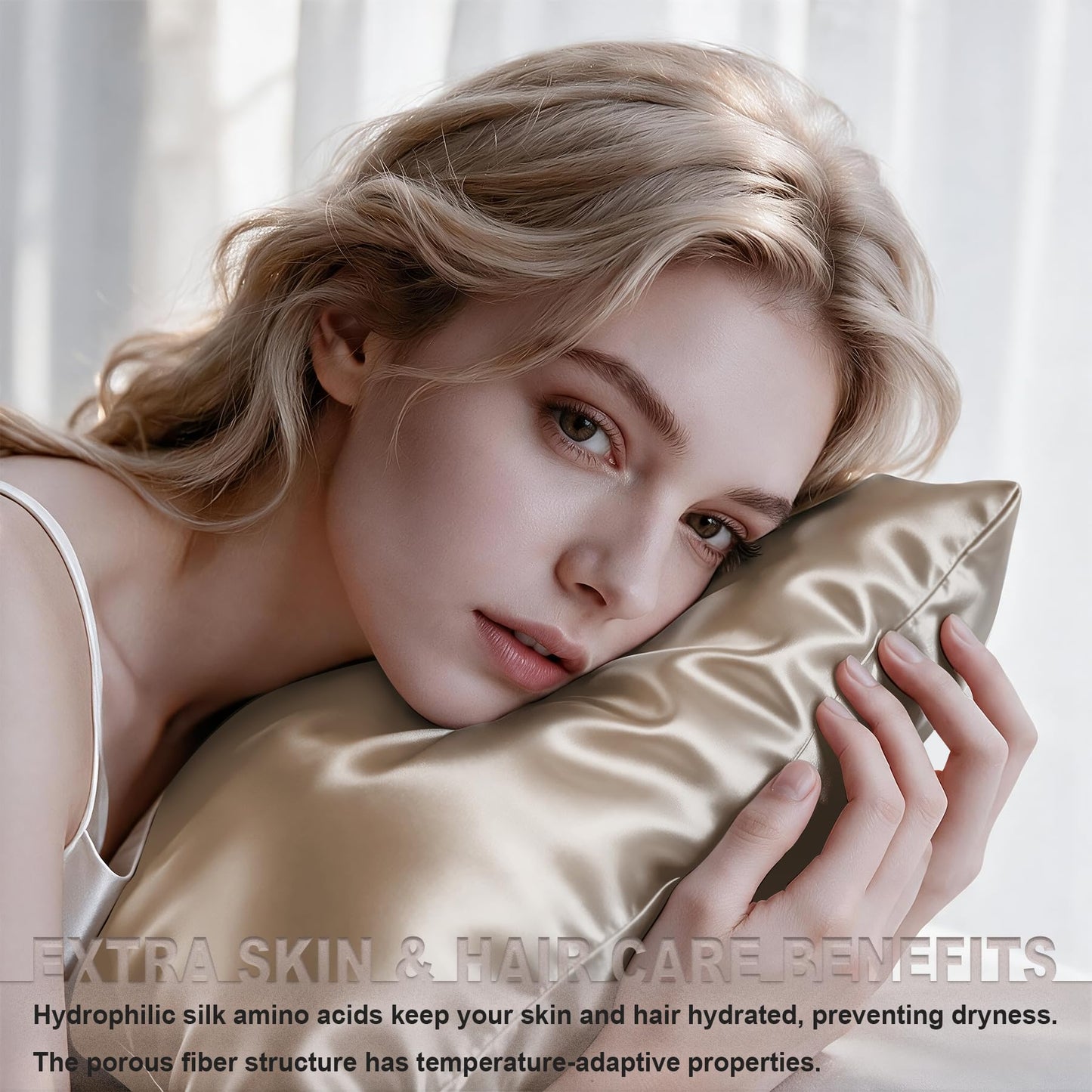 Mulberry Silk Pillow Cases Standard Size with Hidden Zipper, Ultra Smooth and Soft Breathable Cooling Silk Satin Pillowcase for Hair and Skin, Gifts for Women Men (Champagne, 20x26 Inches, 1 Pack)