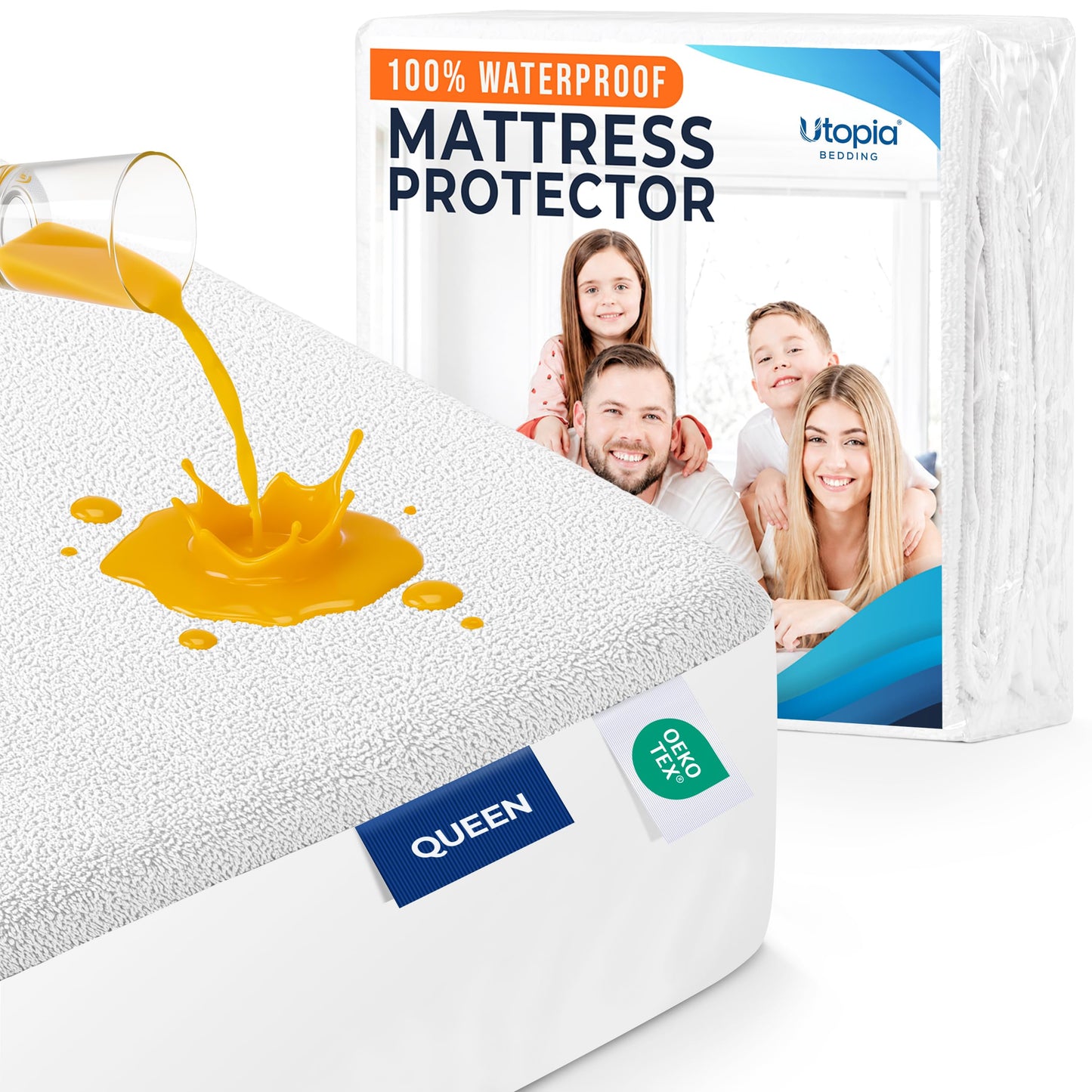Waterproof Queen Size Mattress Protector fits Upto 17" deep Mattresses