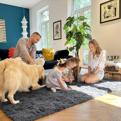 OLANLY 4x5.9 Fluffy Soft Area Rug for Bedroom (Grey, Washable Non-Slip Shaggy Carpet)